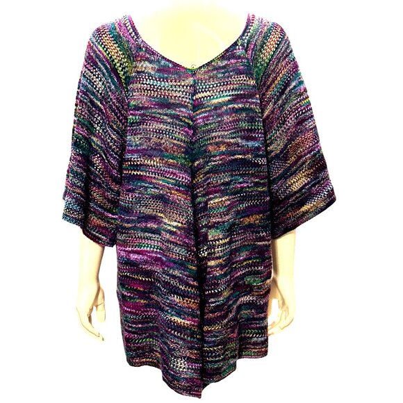 CCC Hand Knit Purple Multicolor Loose Fit Cardigan Sweater Short Sleeves Size LG - Picture 3 of 6